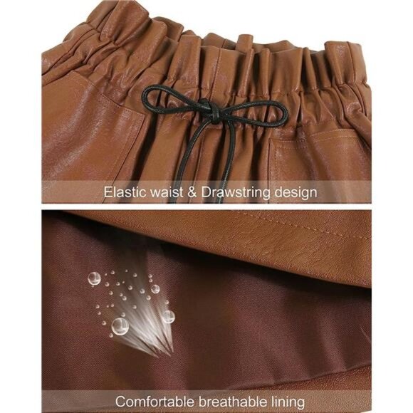 Brown color Faux High Waisted Wide Leg Sexy Shorts - Picture 4 of 6